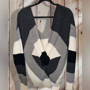 Polly & Esther V-Neck Twist Front Sweater in Black, Gray, Cream